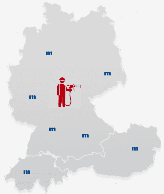 Karte mit Musmanndirect Standorten in Deutschland, Österreich und der Schweiz